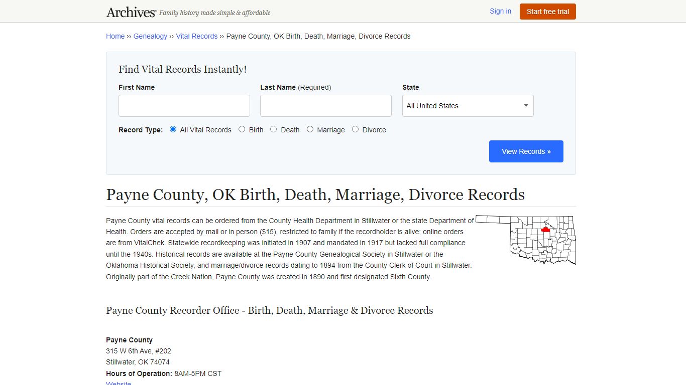 Payne County, OK Birth, Death, Marriage, Divorce Records - Archives.com