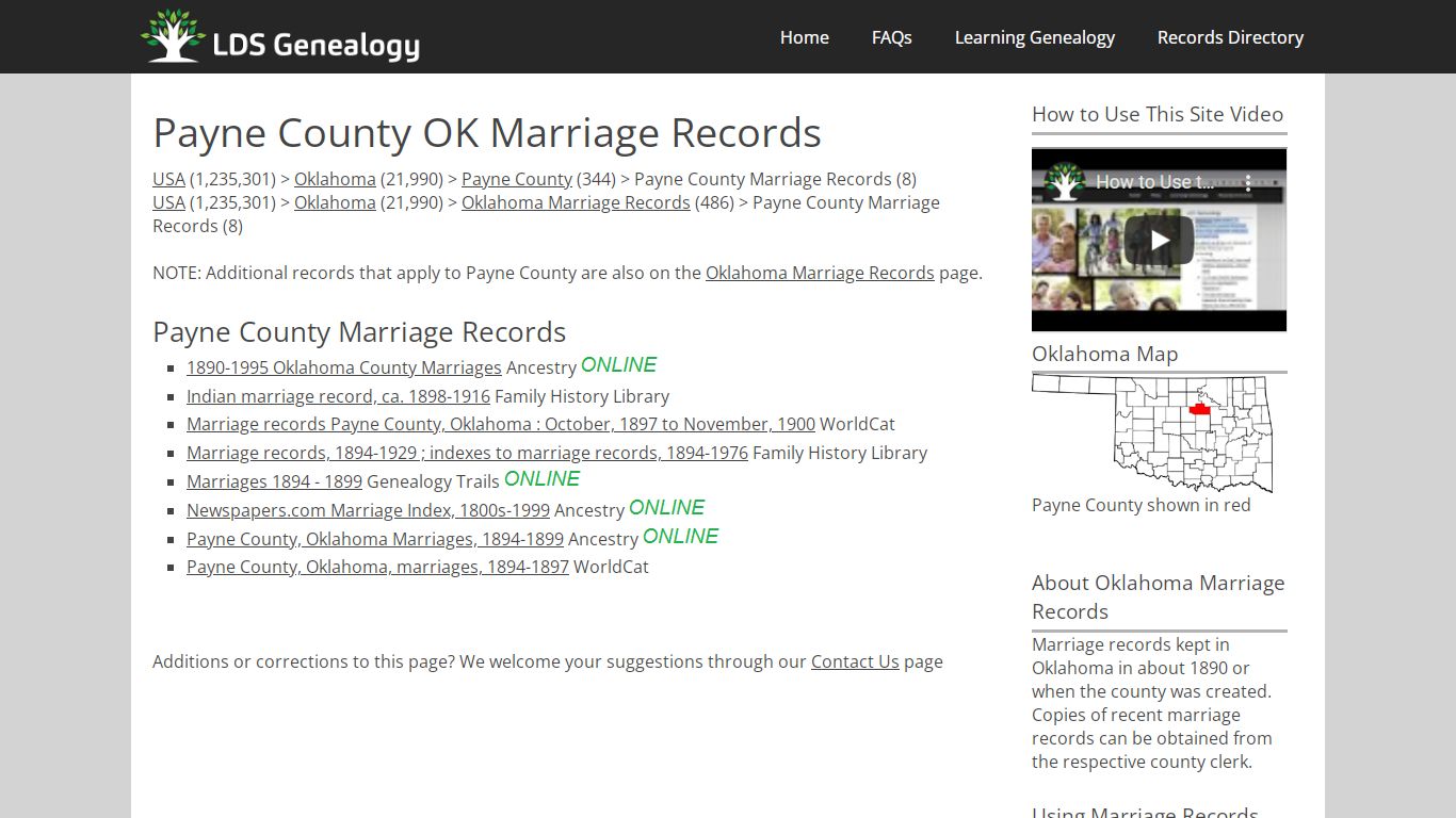 Payne County OK Marriage Records - ldsgenealogy.com